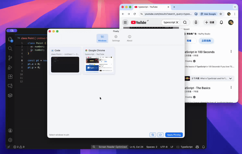 Pinned window staying on top